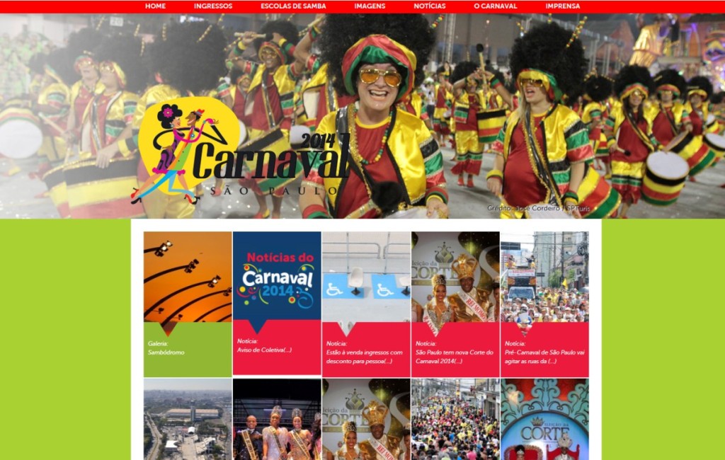Página principal do site de Carnaval. 